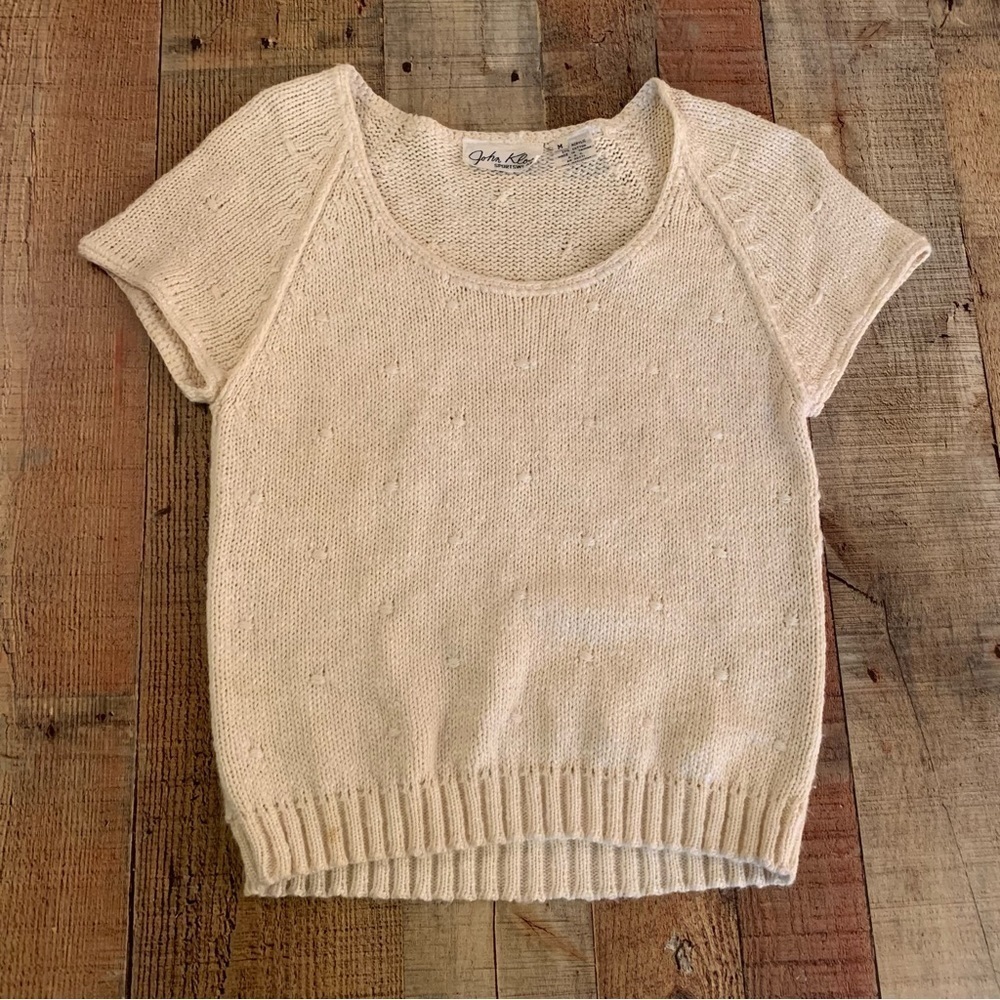 John Kloss womens vintage cream knit short sleeve sweater -M